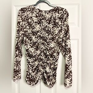INC Stylish Brown and White Ruched Women's Top